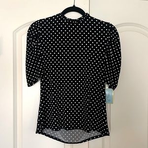 CeCe mock turtleneck black/ white polka dot top Size S